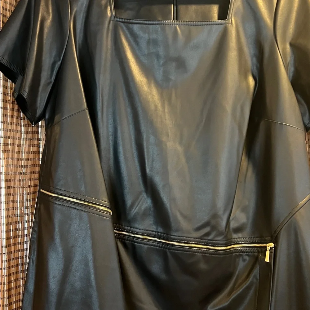 Calvin Klein Black Faux Leather Dress - Picture 2 of 4